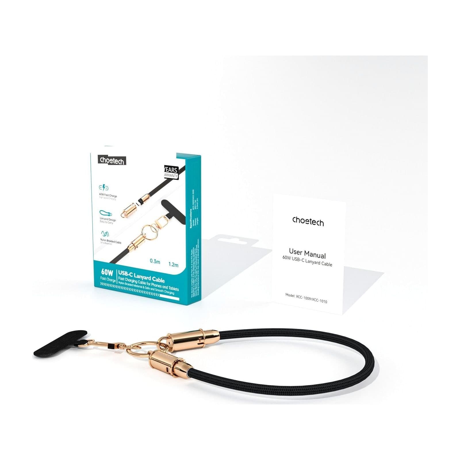 Choetech PowerSync XCC-1009 Lanyard USB-C Cable, 60 W, 0.3 m, Black — alternate view