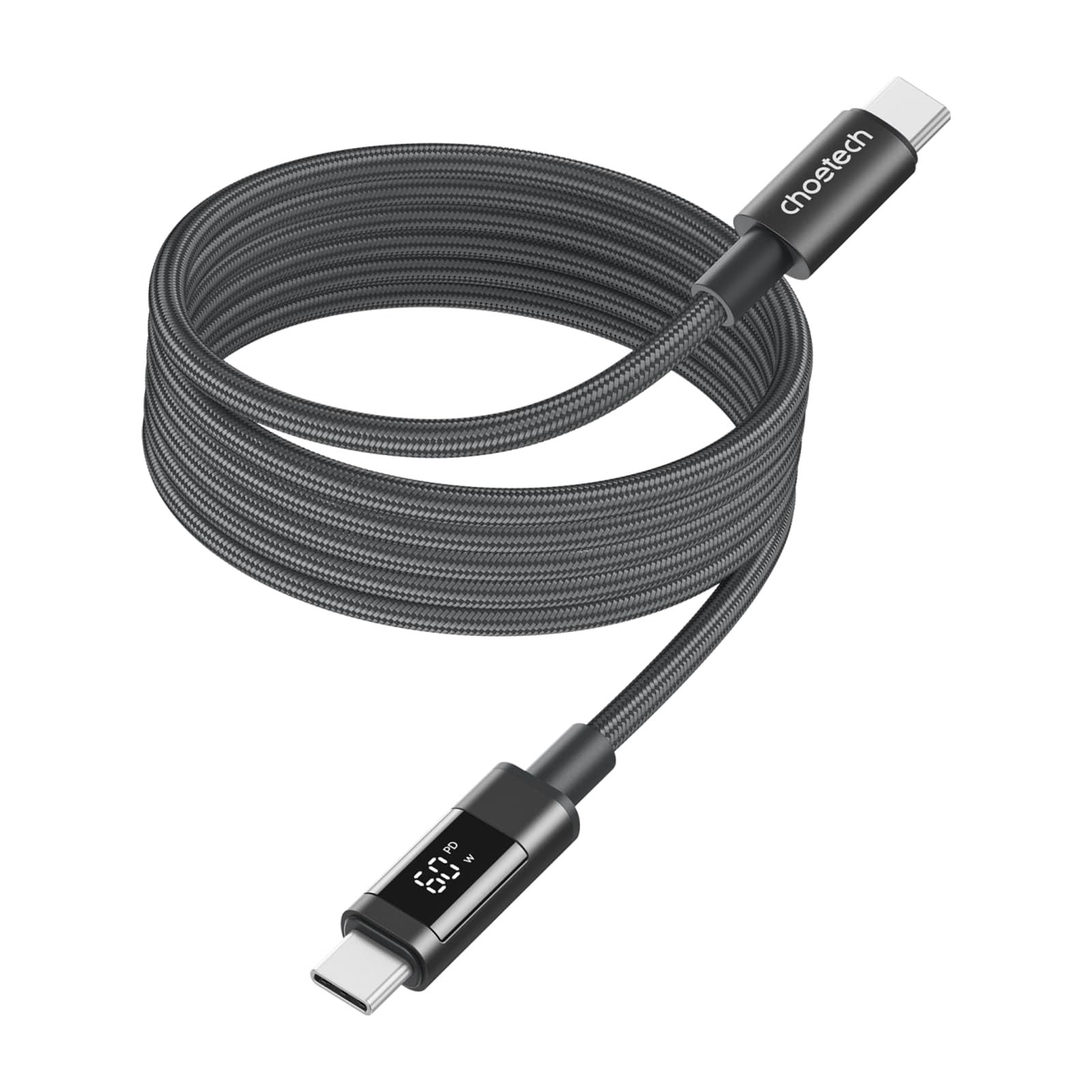 Choetech PowerSync XCC-1067 Magnetic USB-C Cable with Display, 60 W, 1.2 m, Grey