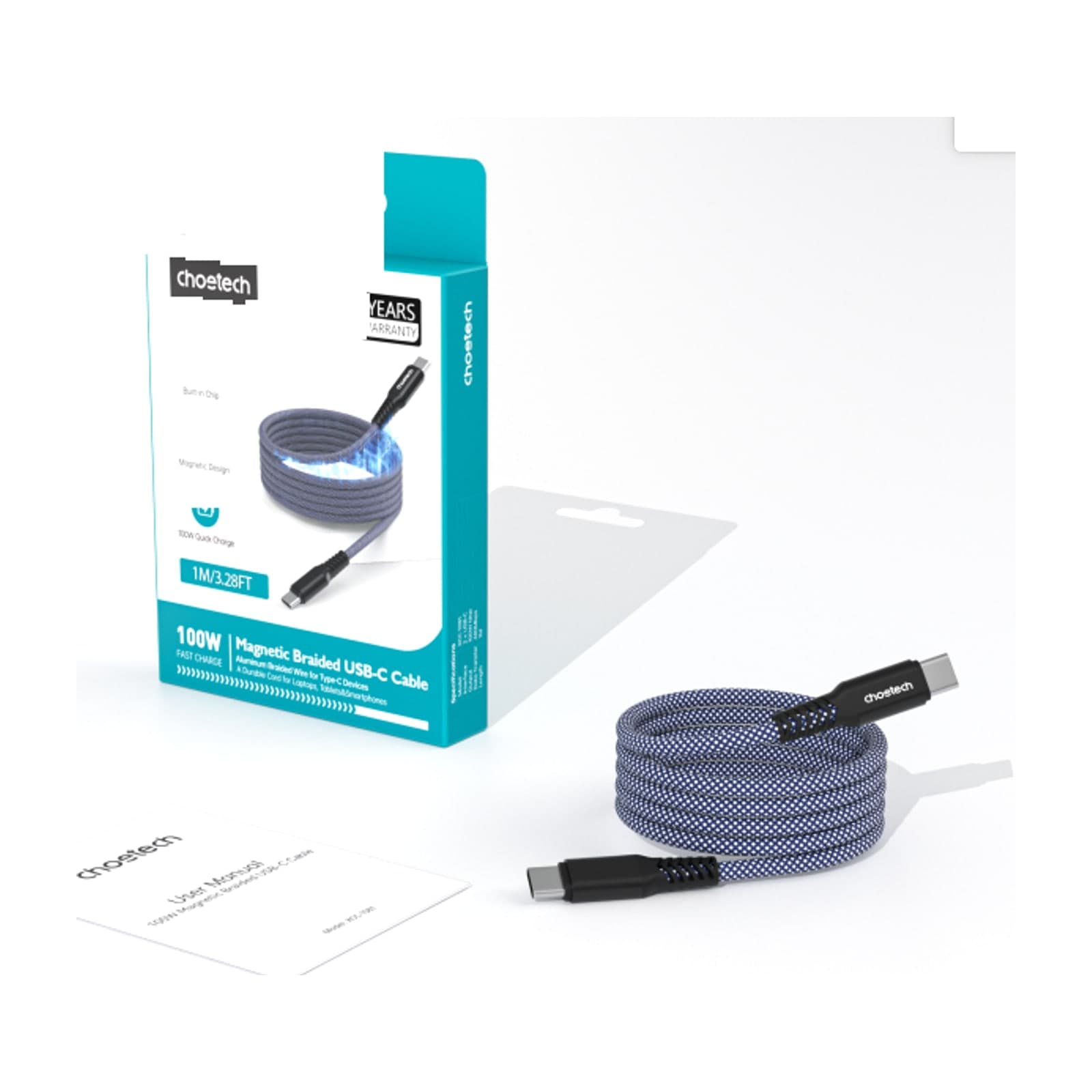 Choetech PowerSync XCC-1081 Magnetic USB-C Cable, 100 W, 1 m, Blue — alternate view
