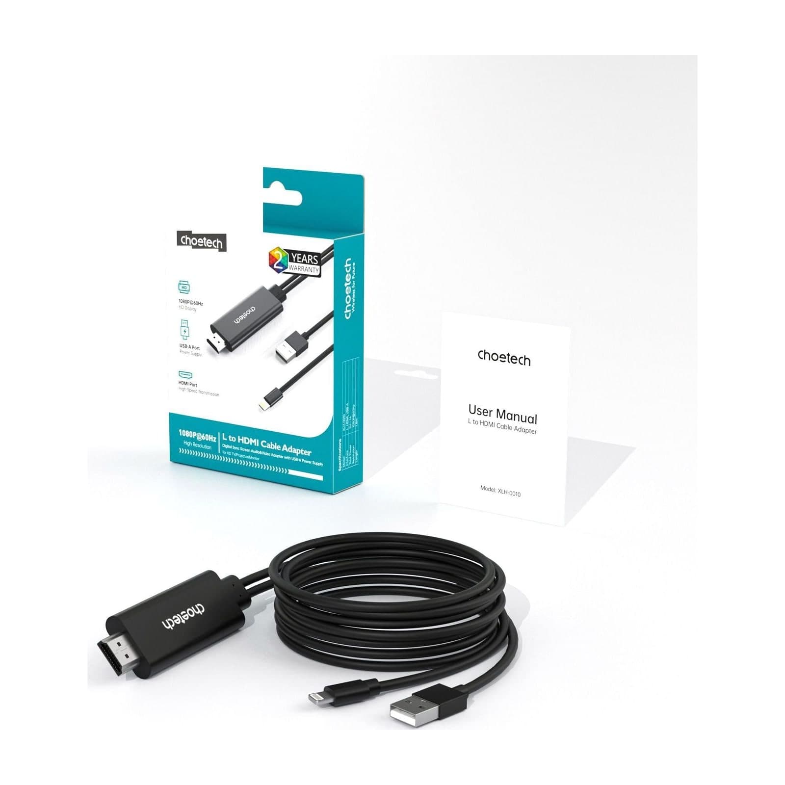 Кабель Choetech VisionLink XLH-001 Lightning — HDMI, 1080p, 1,8 м, чёрный — alternate view