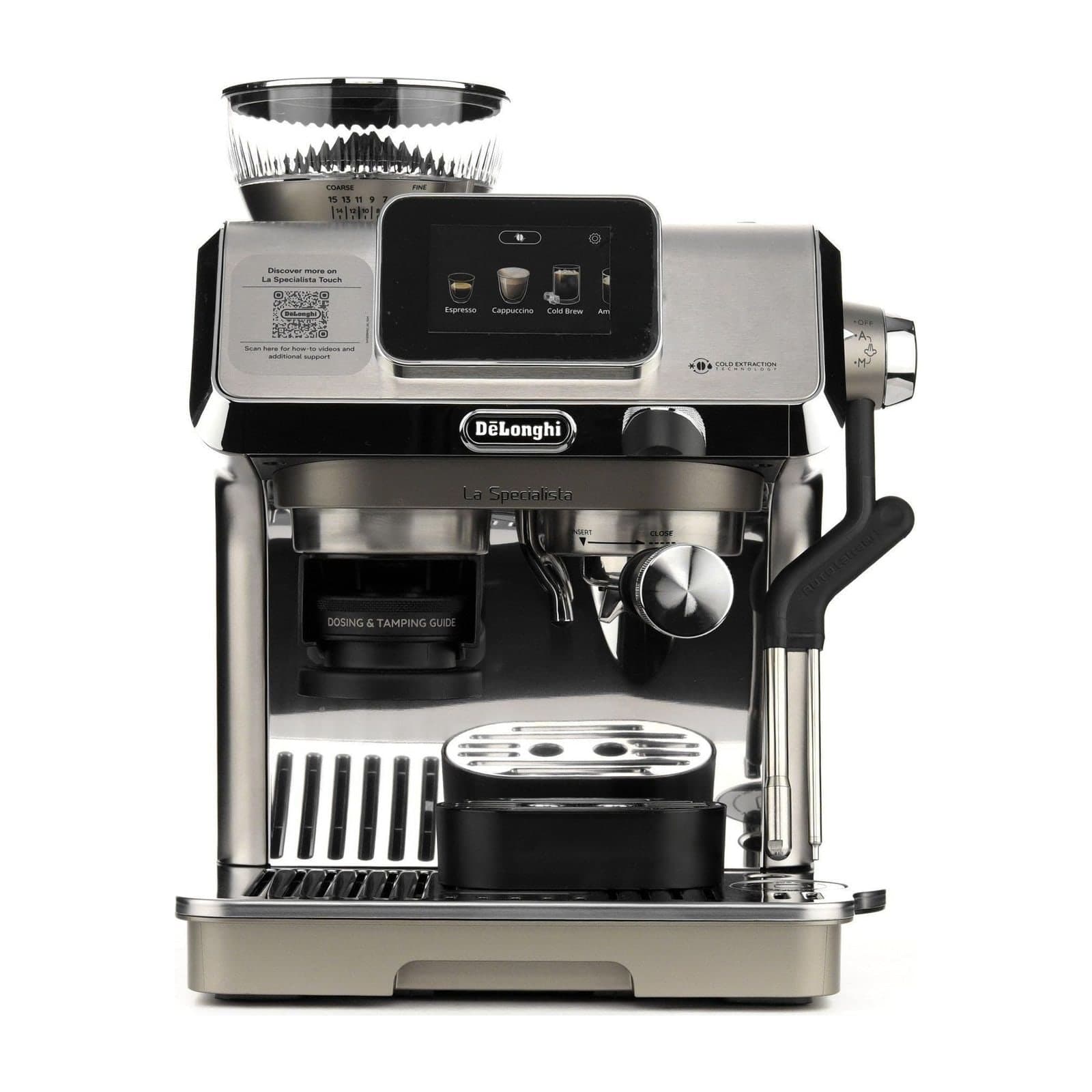 De'Longhi La Specialista Touch EC9455.M espresso machine, brushed metal, front view