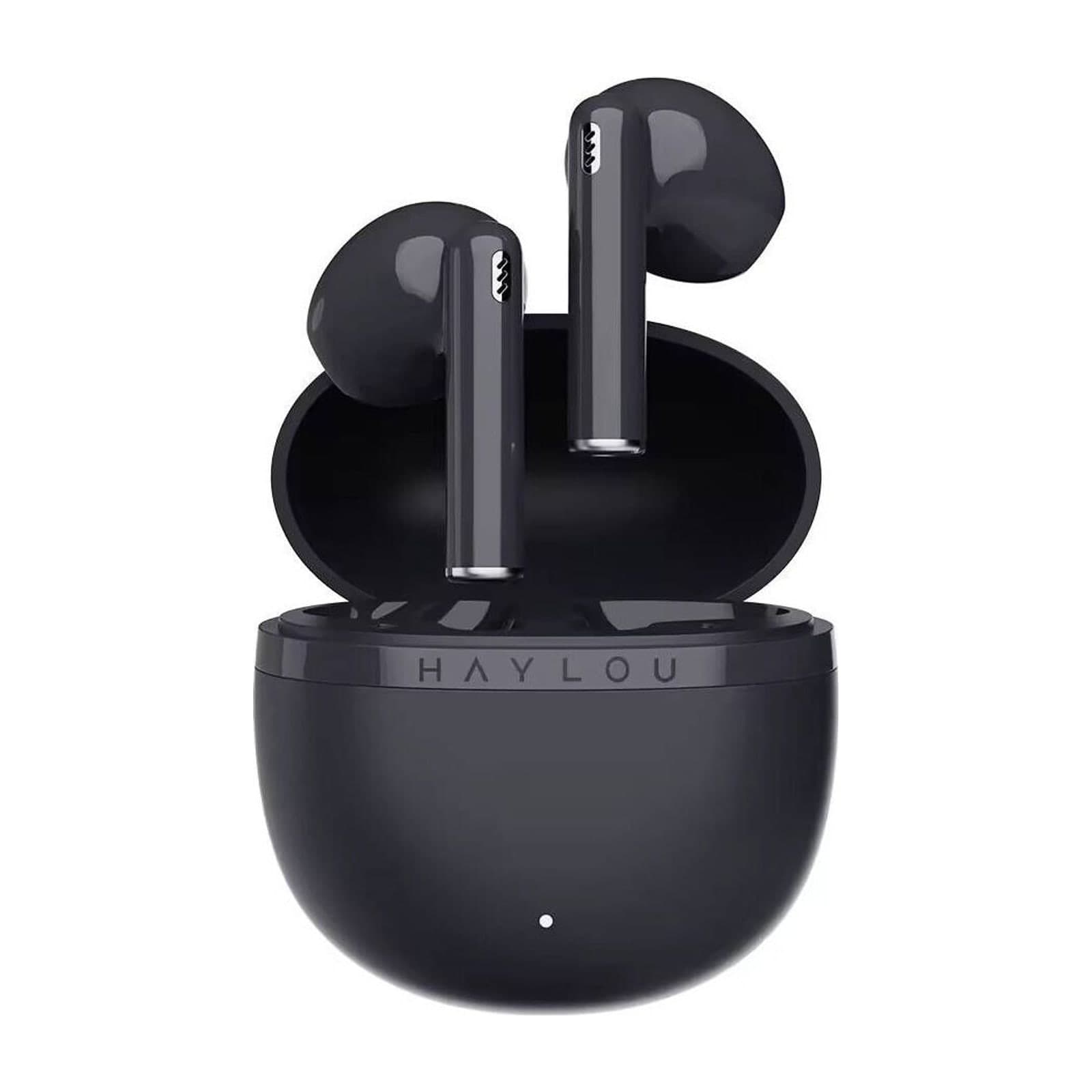 Haylou X1 Plus earbuds in their open charging case, space blue