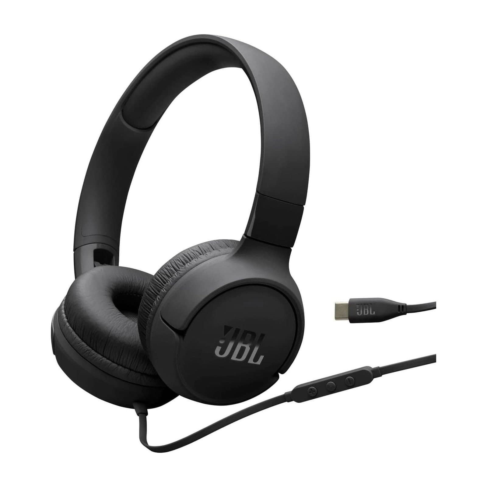 JBL Tune 520C USB-C wired on-ear headphones, black