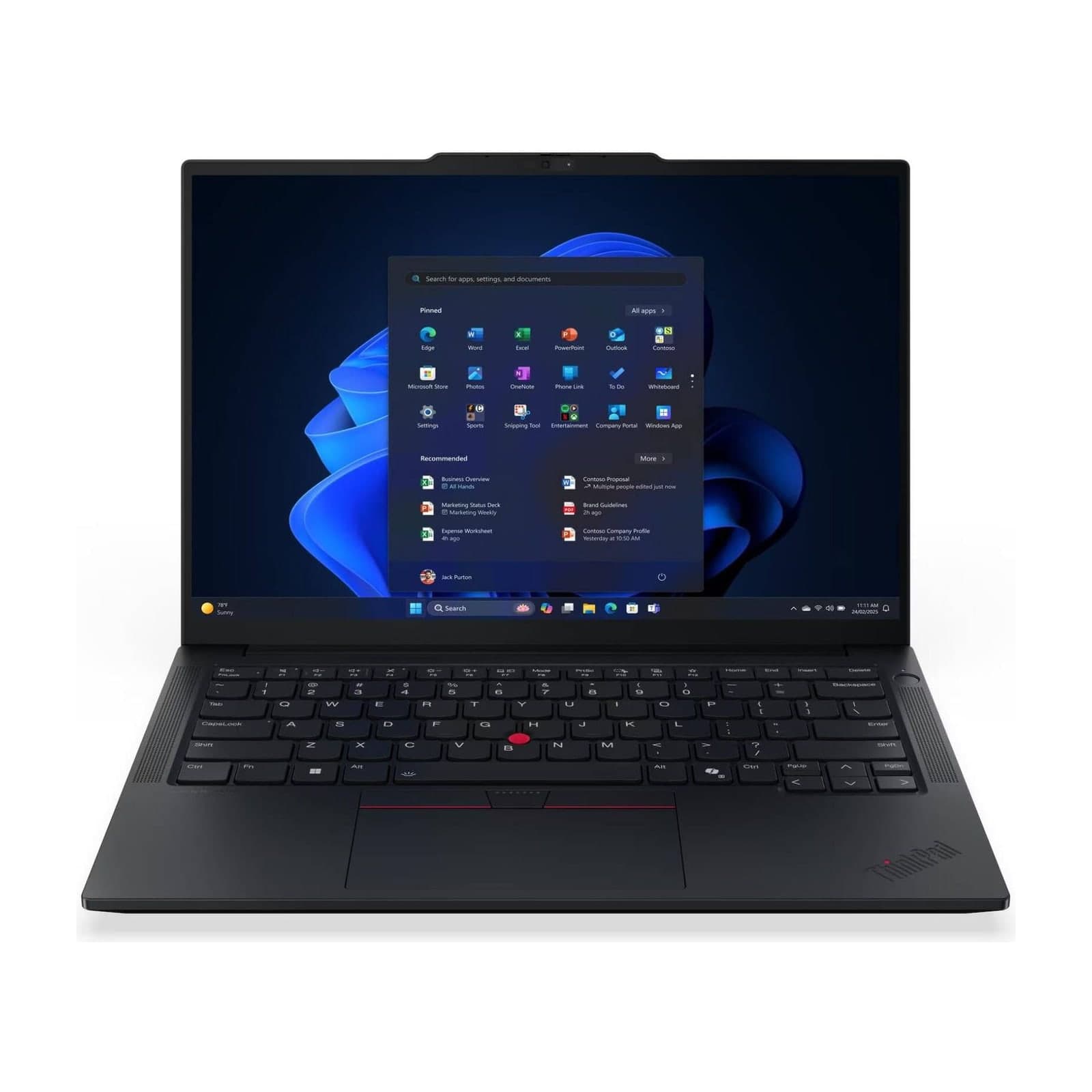 Lenovo ThinkPad E14 Gen 7 laptop, open, front three-quarter