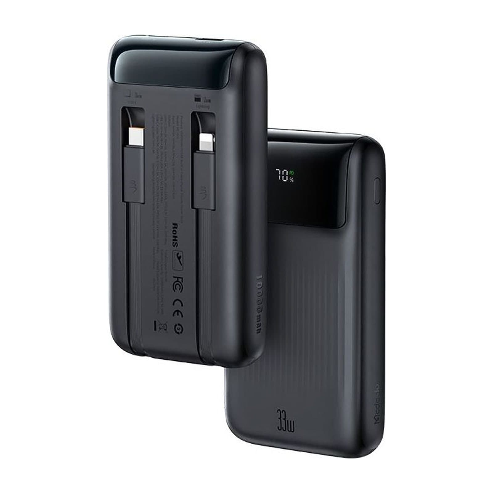 Mcdodo Power Bank 10,000 mAh, 33 W, Built-in Cables and Digital Display — alternate view
