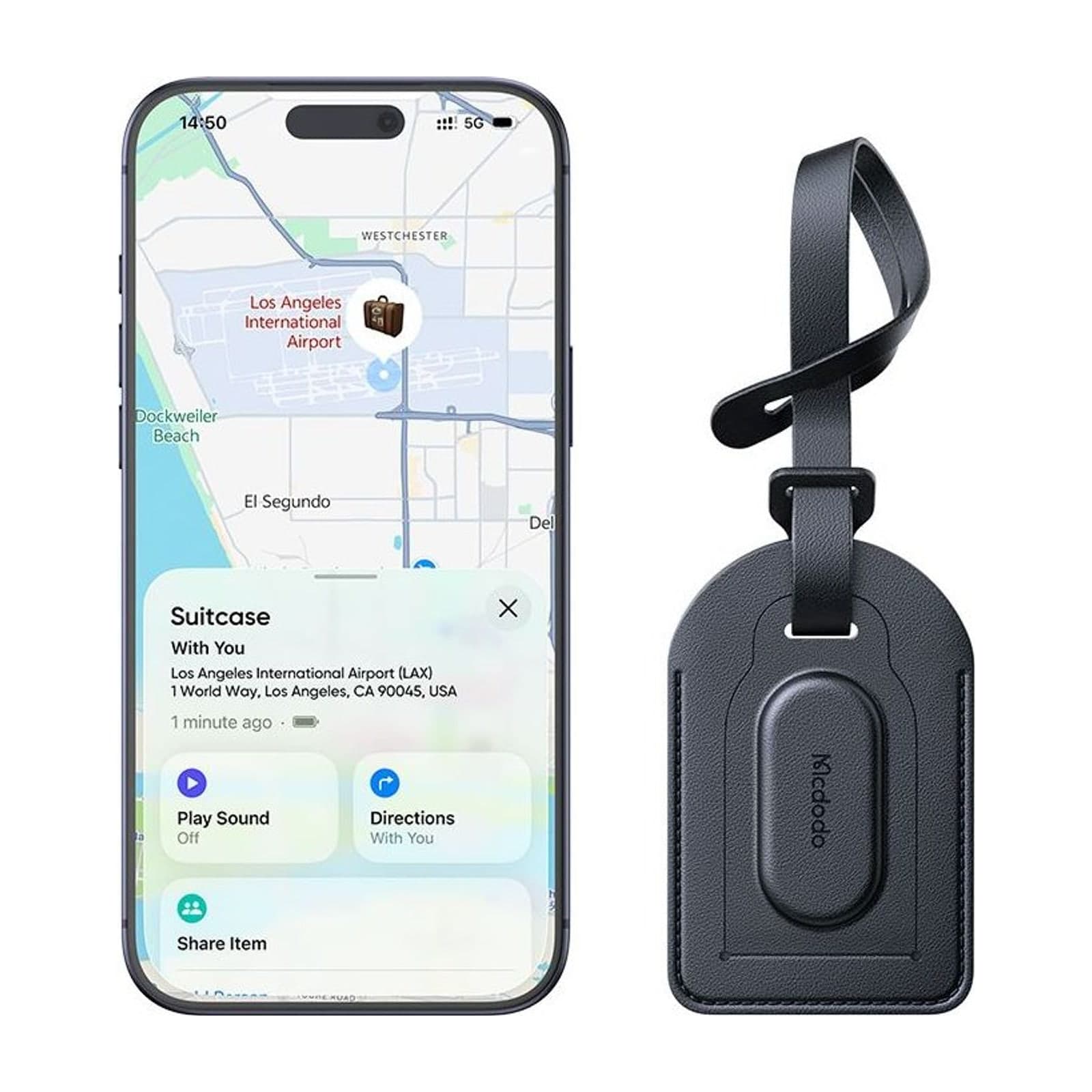 Mcdodo AT-379 Find My Luggage Tag Tracker, PU Leather, Black or Brown — alternate view