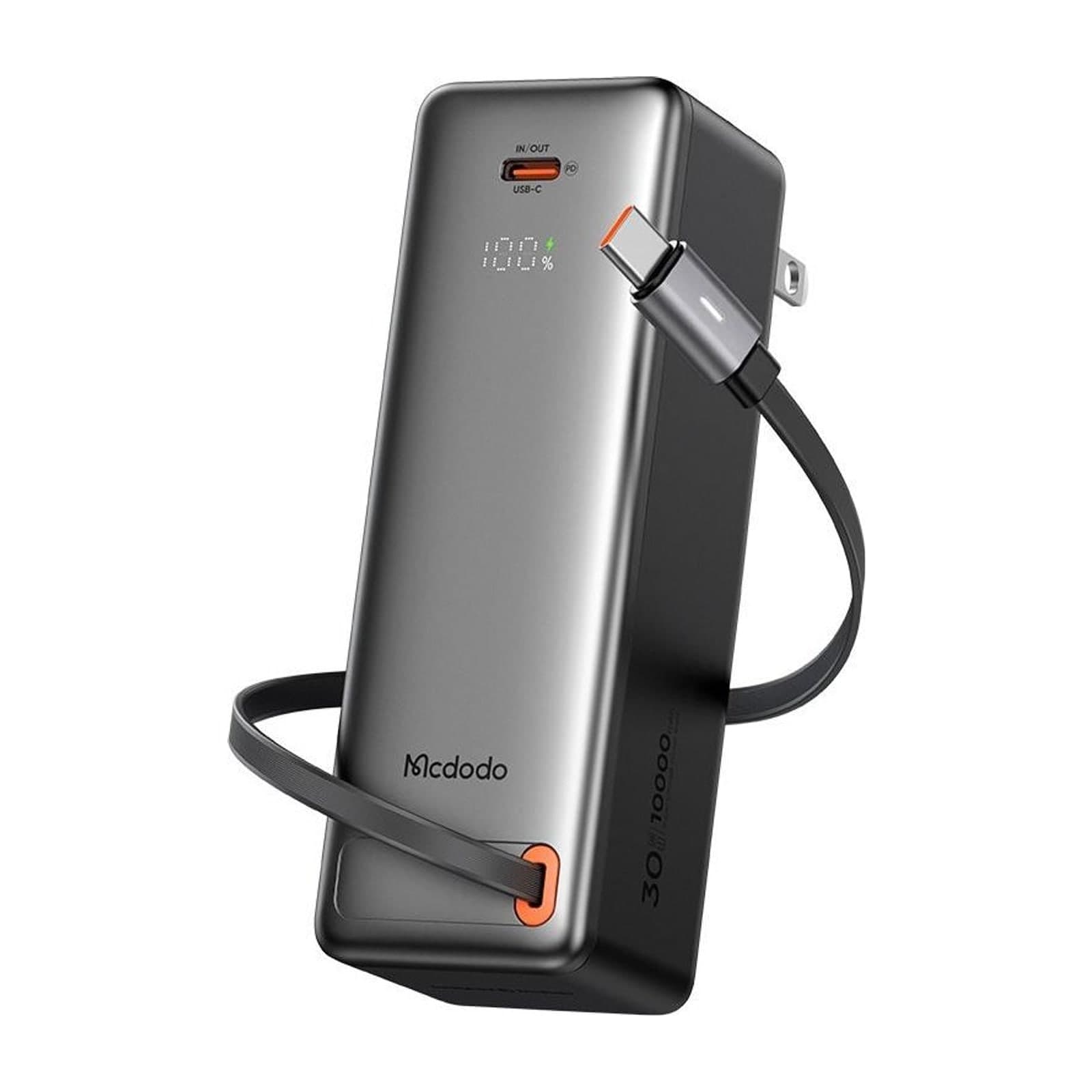 Mcdodo MC-318 3-in-1 Power Bank 10,000 mAh, 30 W, Mains Input and Retractable Cable