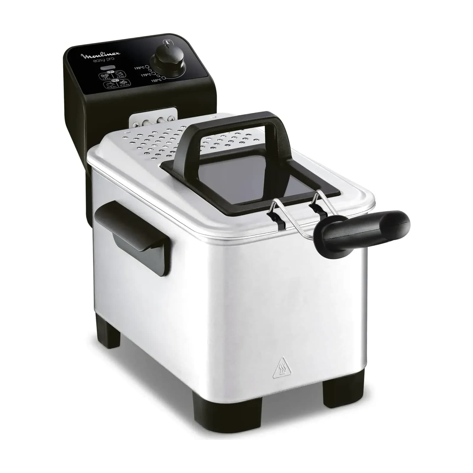 Moulinex Easy Pro AM333027 deep fryer, silver, with the lid open