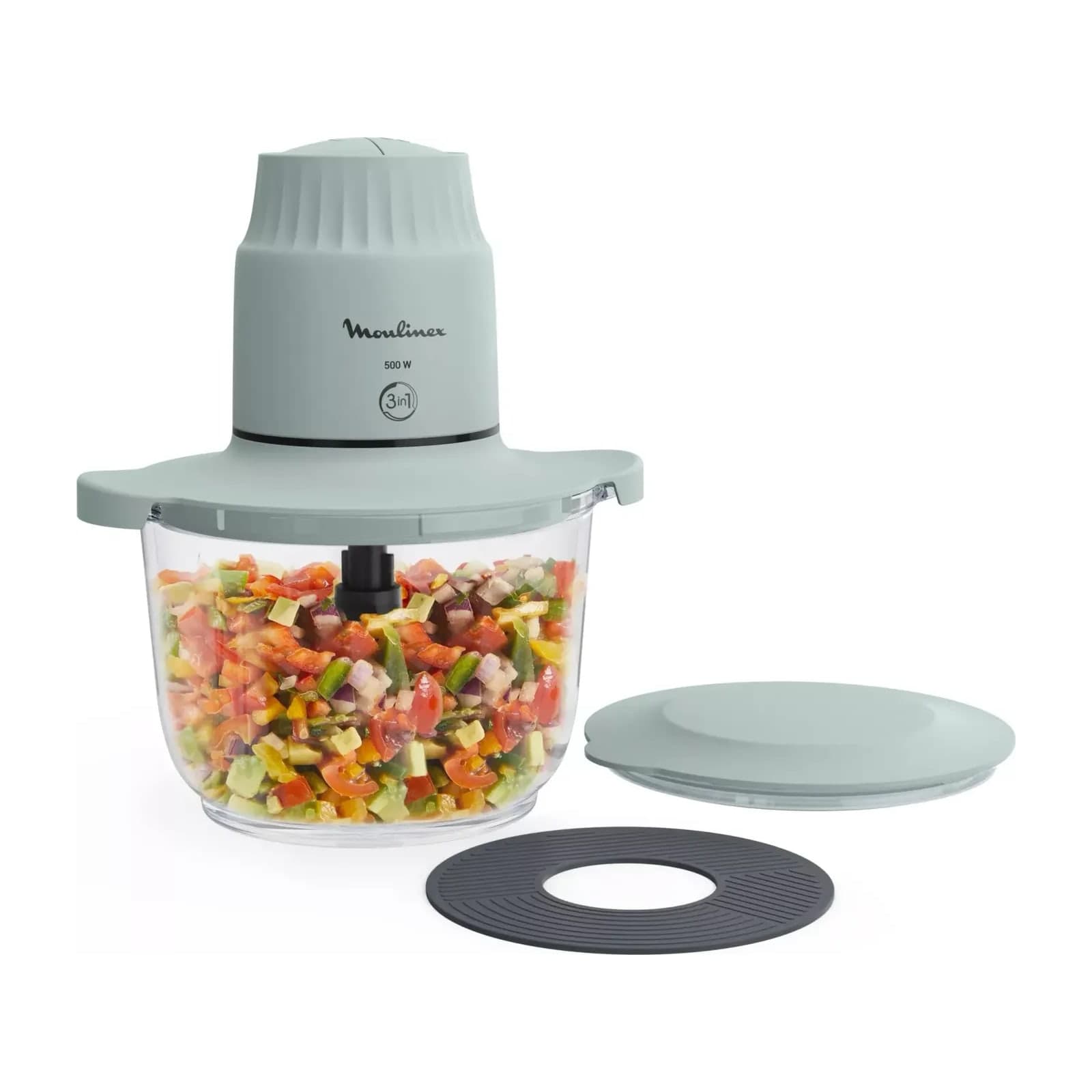 Moulinex Choppeo DJ603127 food chopper with its 1 L borosilicate glass bowl