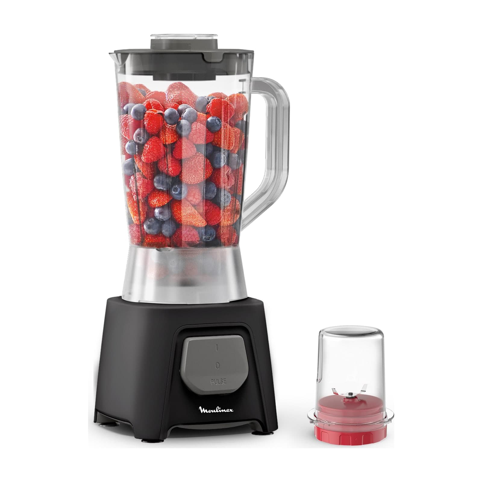 Moulinex Blendeo LM2B2828 blender, black base, with its 1.5 L jug and mill