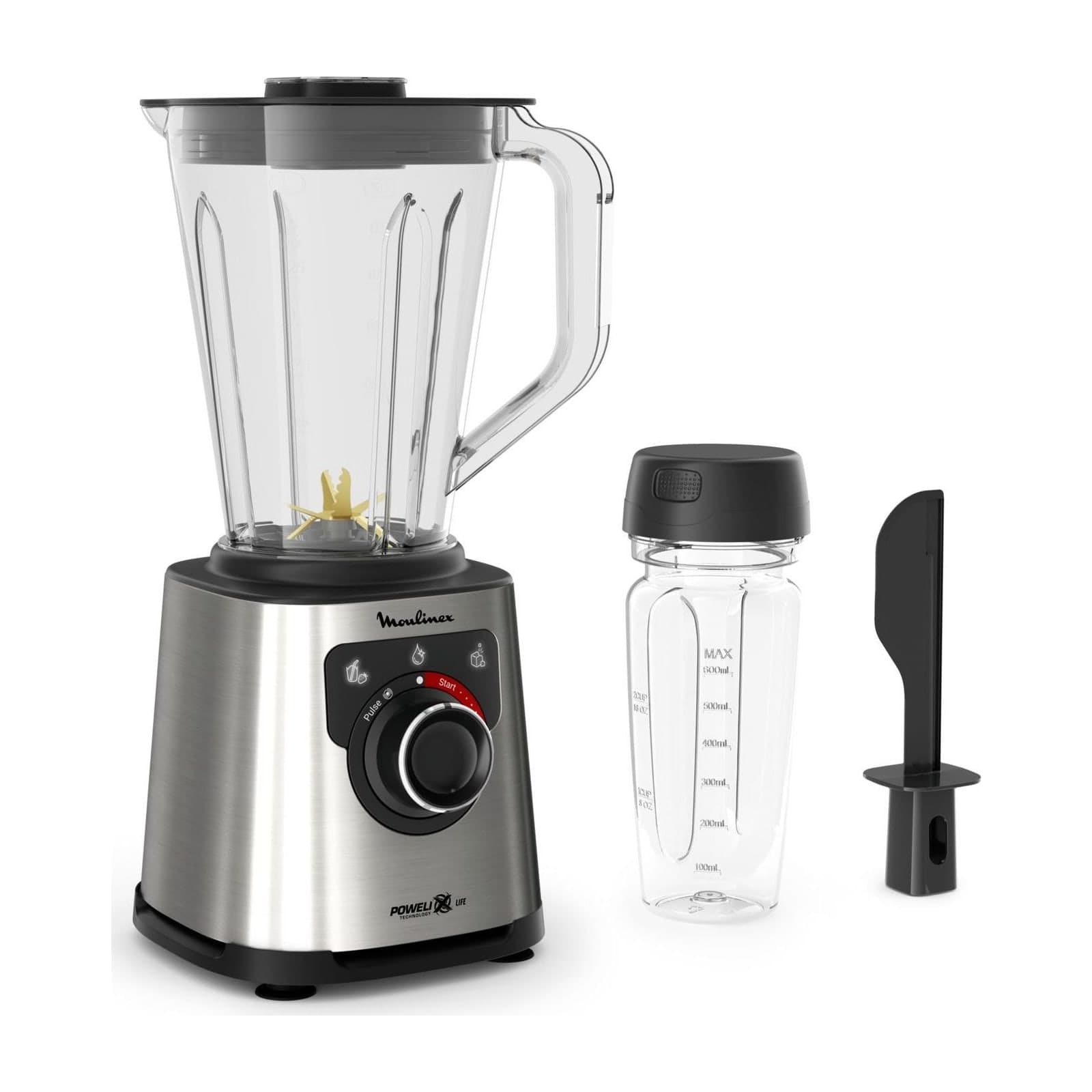 Moulinex PerfectMix+ LM88HD28 high-speed blender with its 2 L jar and on-the-go bottle