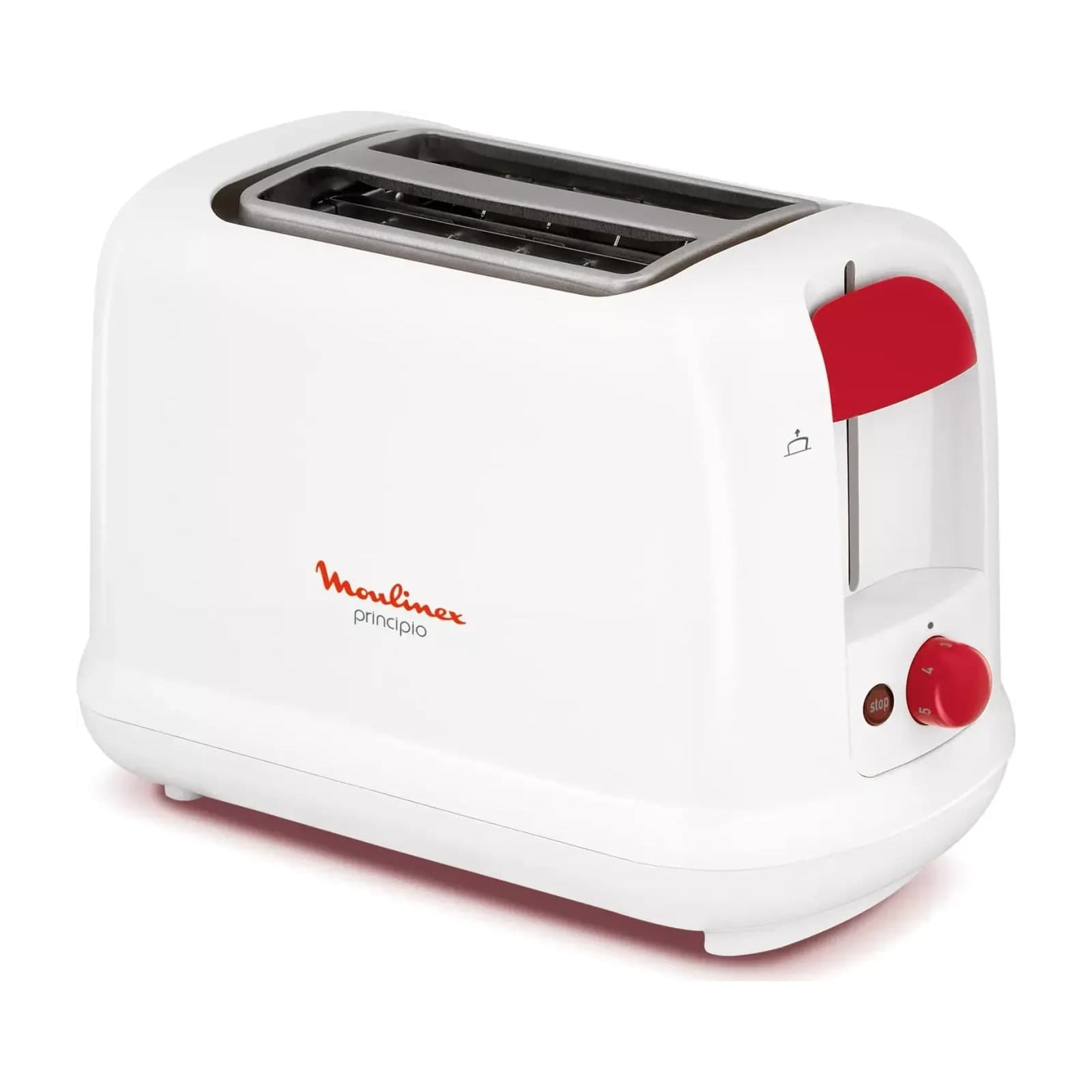 Moulinex Principio LT160127 two-slot toaster, white with red buttons