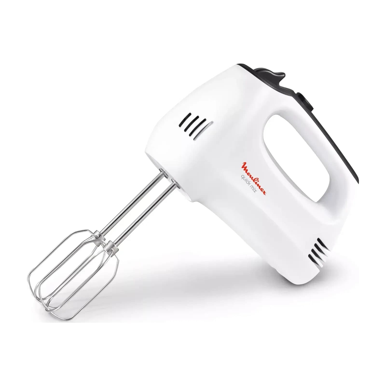 Moulinex Quick Mix hand mixer, white with black trim, beaters fitted