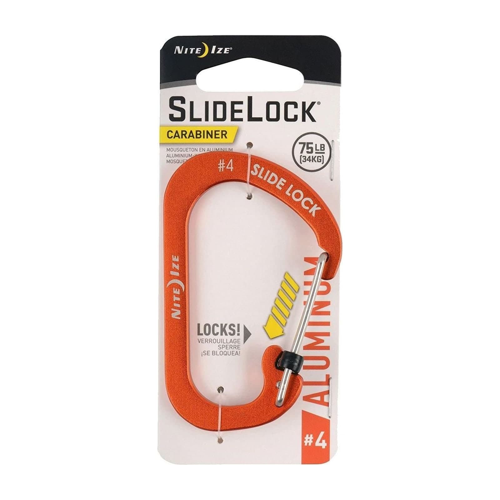 Nite Ize SlideLock Aluminium Carabiner, Size 4, Orange — alternate view