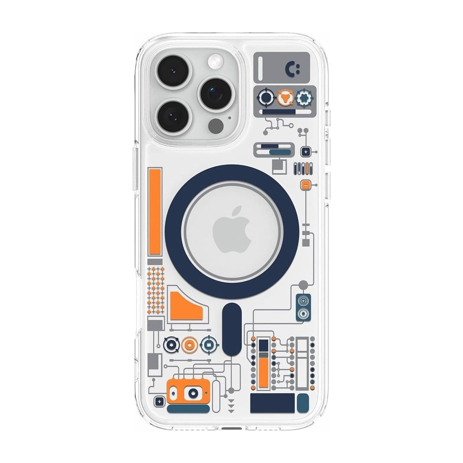 Spigen Ultra Hybrid Analogue case on an iPhone 16 Pro Max, circuit-board print