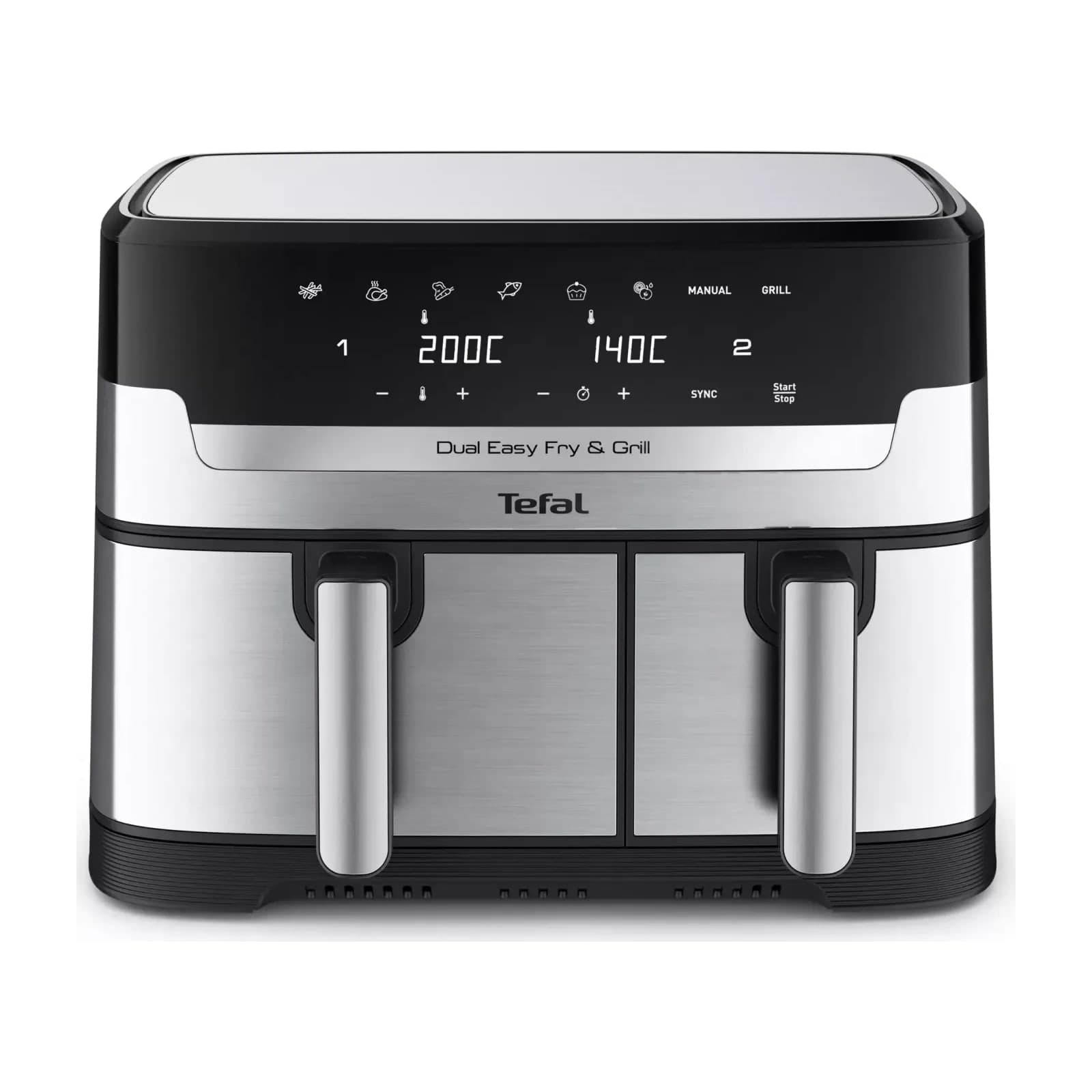 Tefal Dual Easy Fry & Grill EY905D28 air fryer, 8.3 L, stainless steel, with two drawers