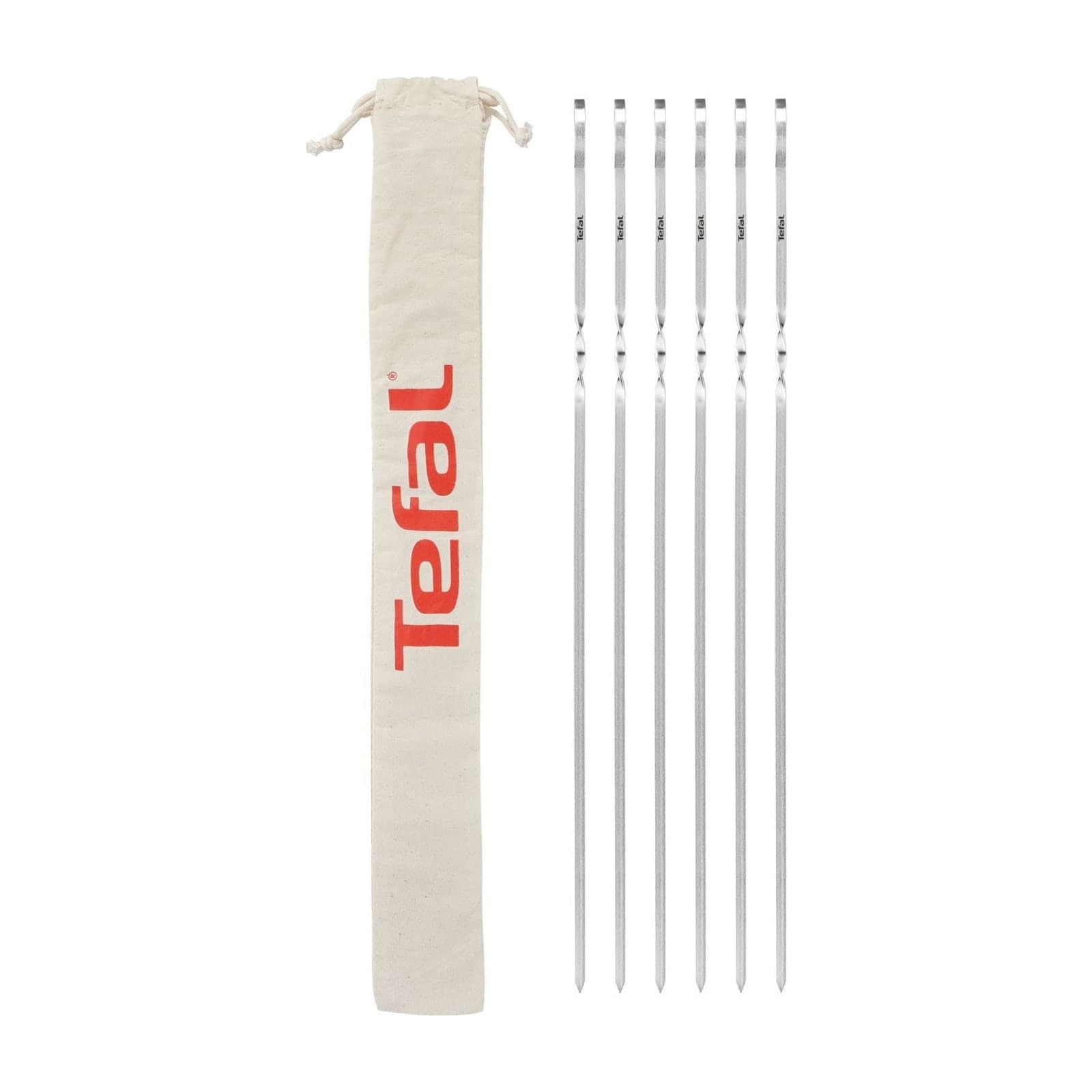 Tefal K185S734 set of six stainless steel skewers, 42 cm, with a cotton storage pouch
