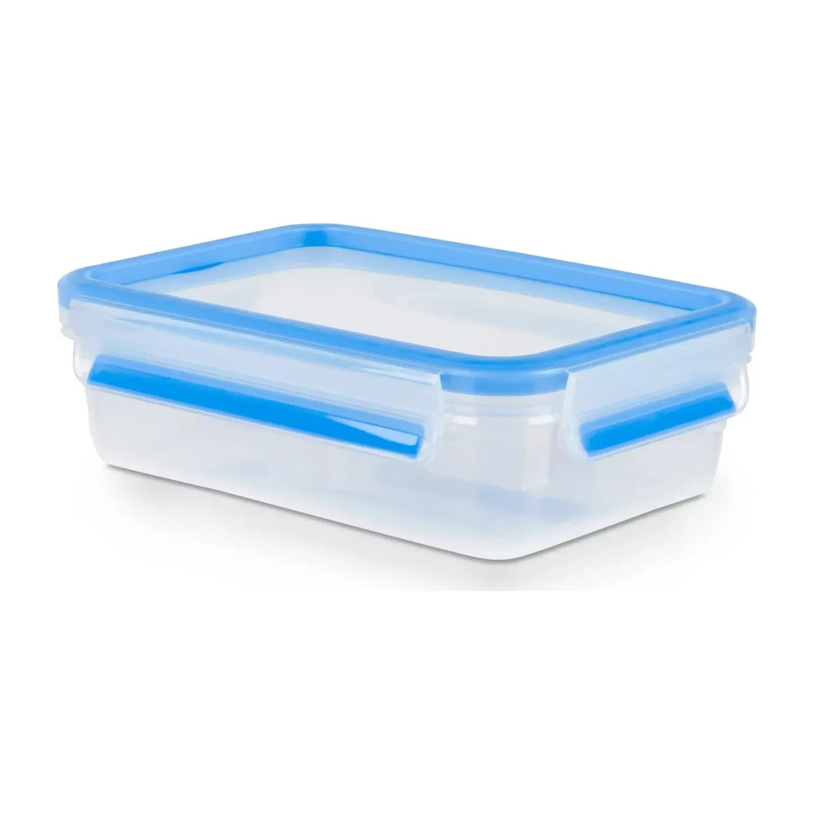 Tefal Masterseal K3021812 rectangular food storage container, 0.8 L, clear with blue clips
