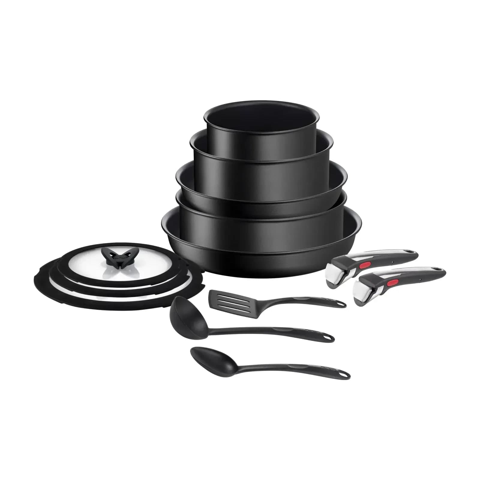 Tefal Ingenio Unlimited On L3959343 thirteen-piece set: frying pans, saucepans, a sauté pan, glass lids, spatulas and removable handles