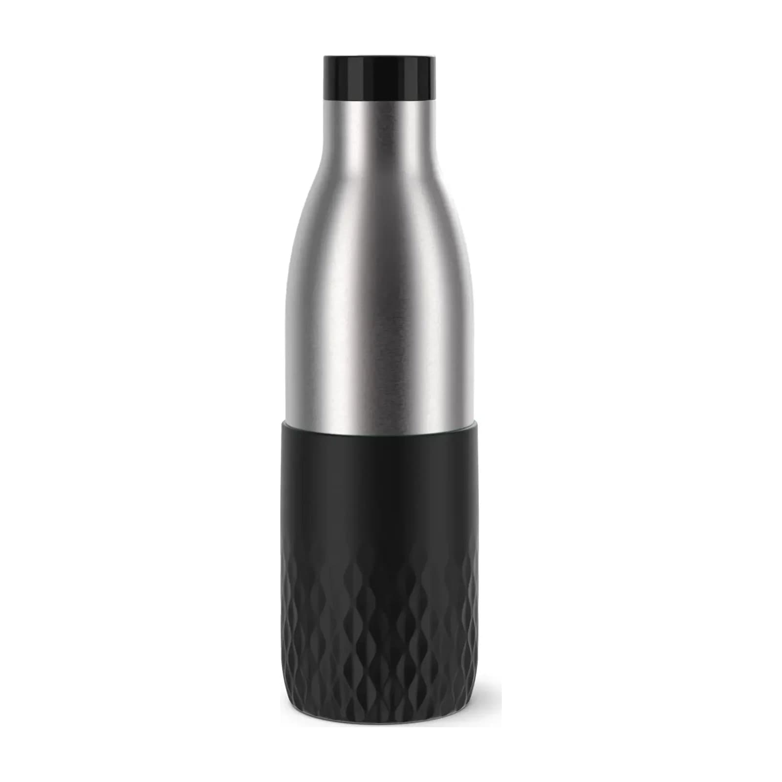 Tefal Bludrop N3111110 hydration bottle, 0.7 L, brushed stainless with a textured black grip sleeve