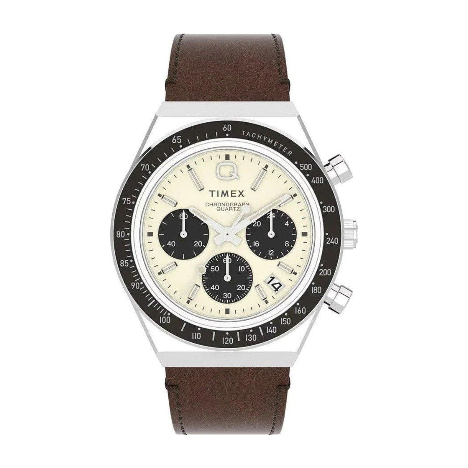 Timex Q Diver Men's Chronograph, 40 mm, Brown Leather Strap