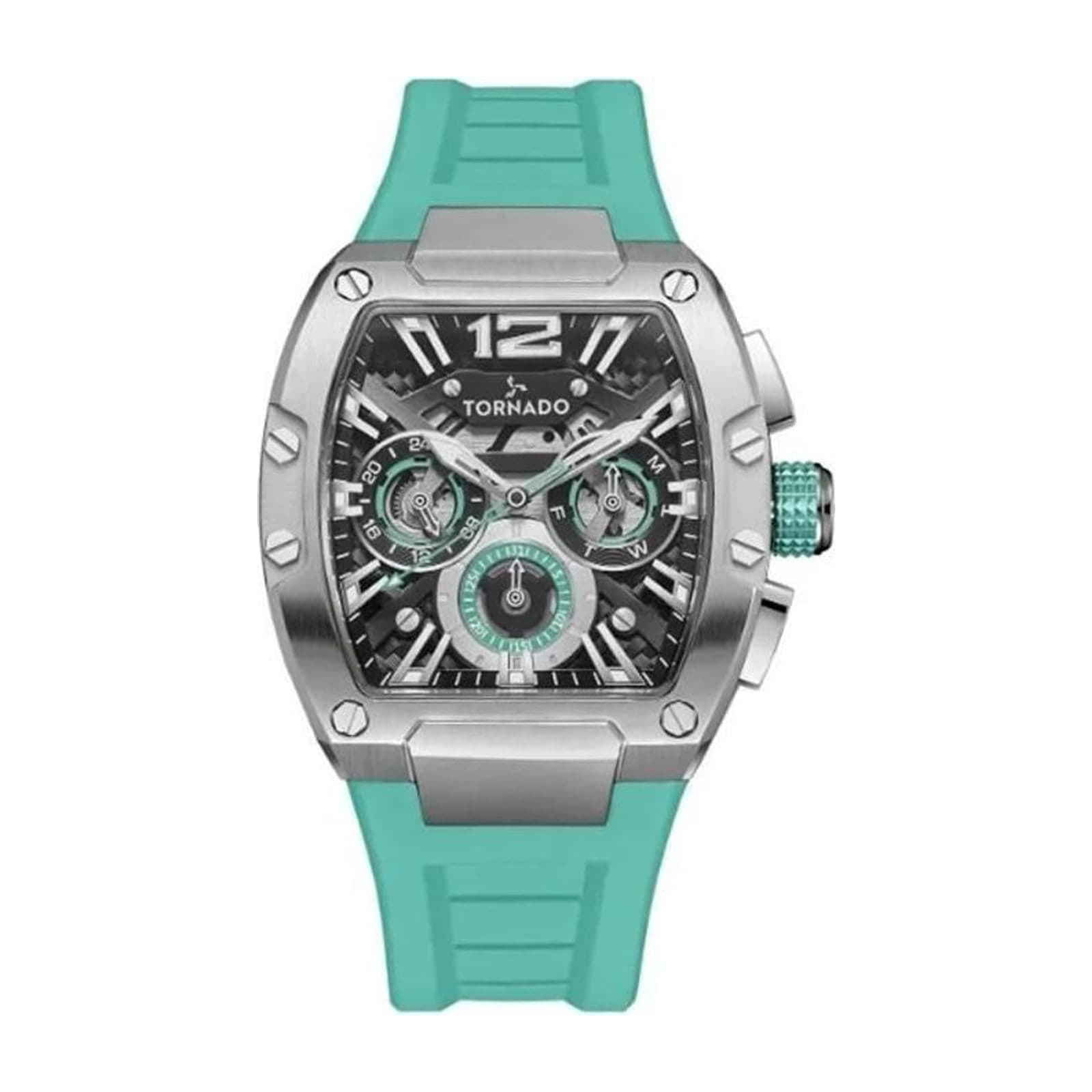 Tornado Men's Multi-Function Watch, 43 mm, Green Silicone Strap