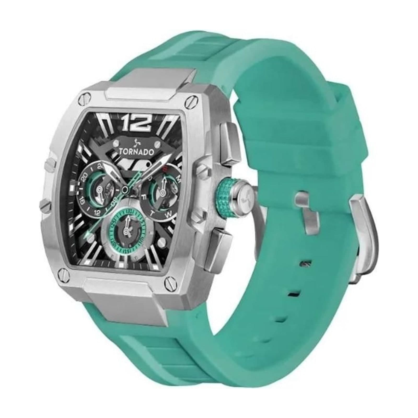 Tornado Men's Multi-Function Watch, 43 mm, Green Silicone Strap, Black Dial — alternate view