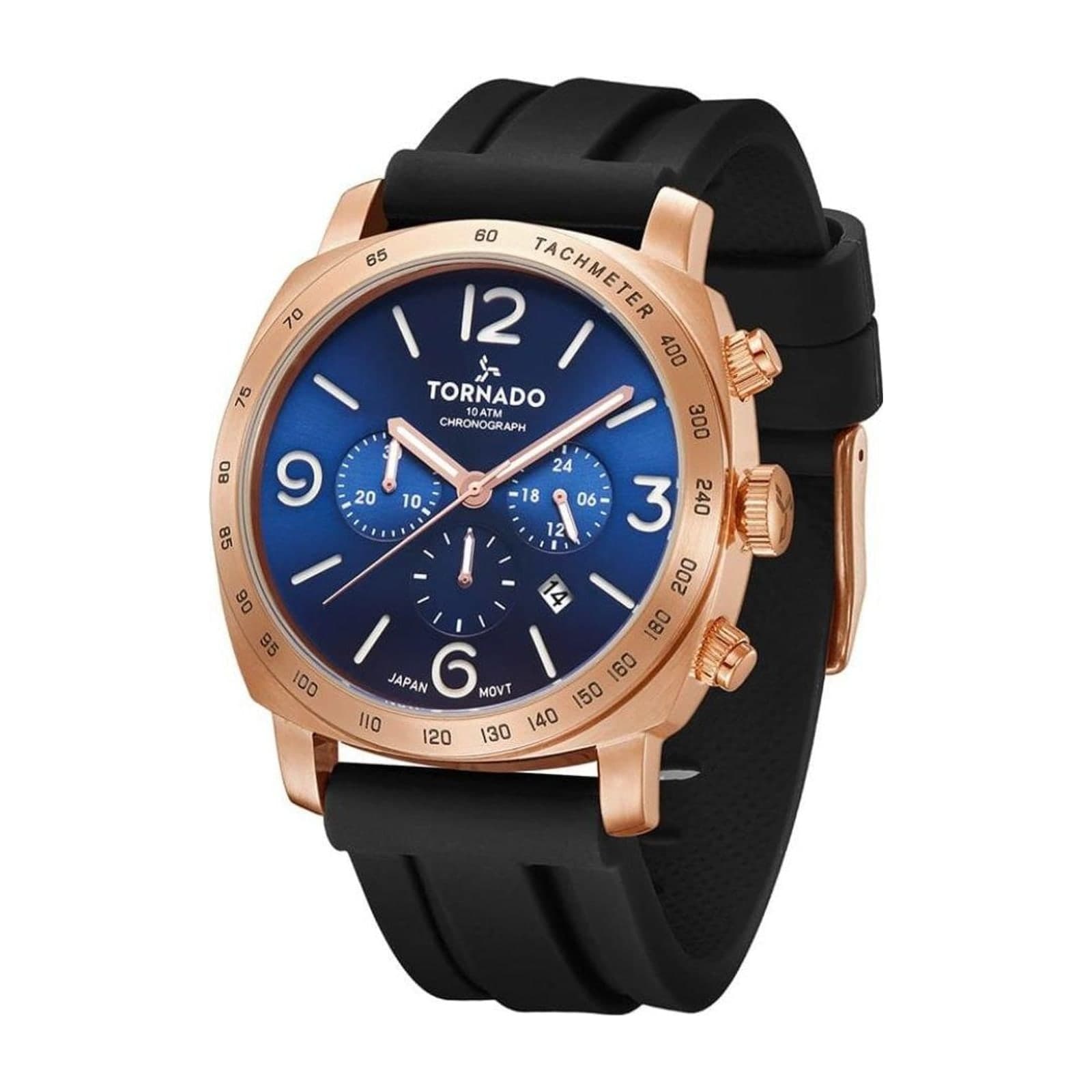 Tornado T9102-KSBN Men's Watch, 43 mm, Black Silicone Strap, Blue Dial — alternate view