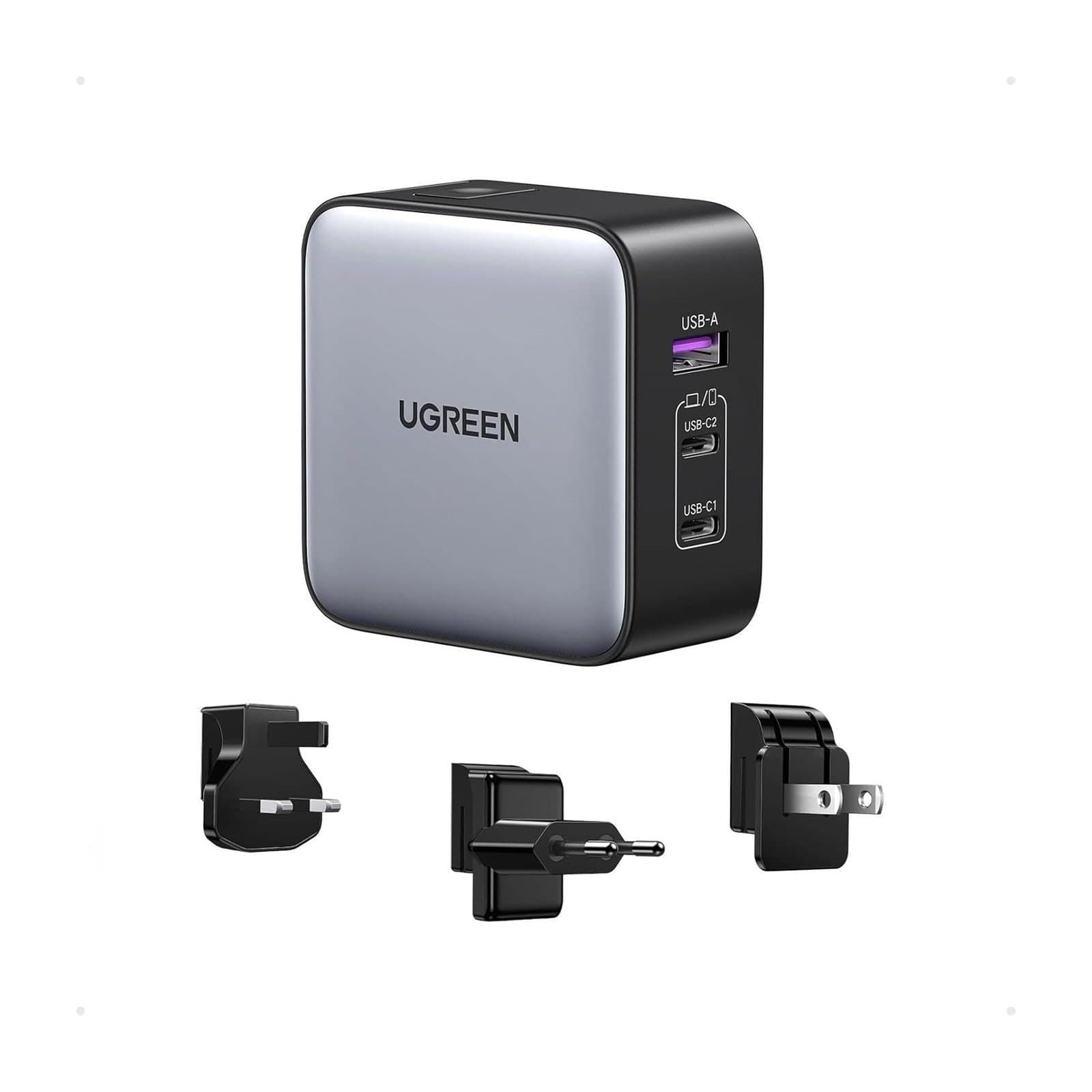 UGREEN Nexode 65 W travel charger with UK, EU and US plugs