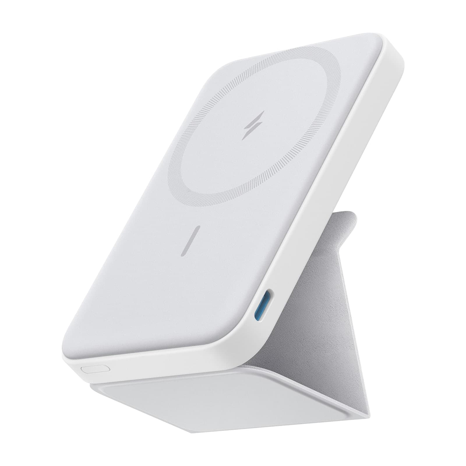 Anker 622 MagGo magnetic power bank, white, with the fold-out stand deployed