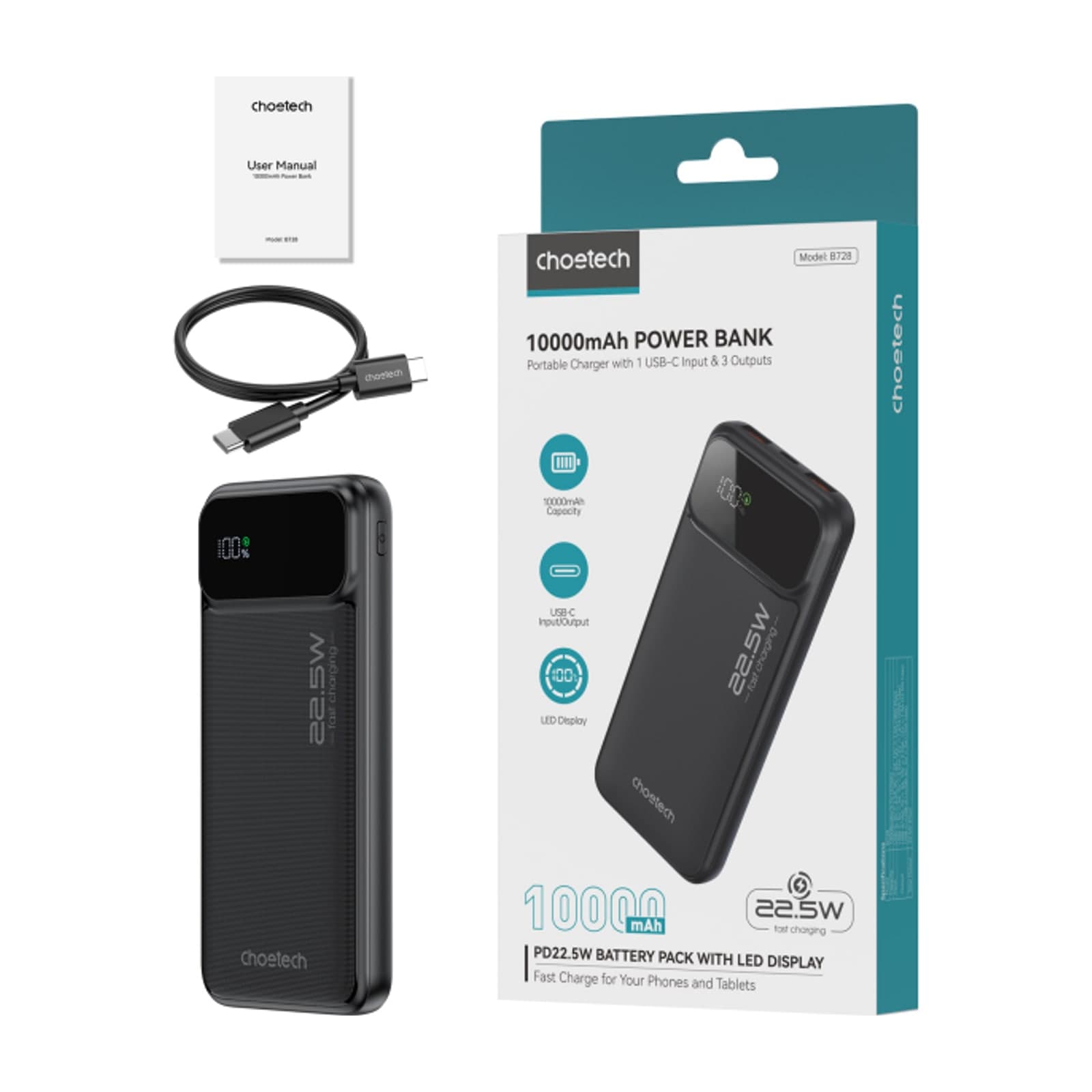Choetech PowerLeap B734 Power Bank, 40000 mAh, 65 W, Digital Display, Black — alternate view