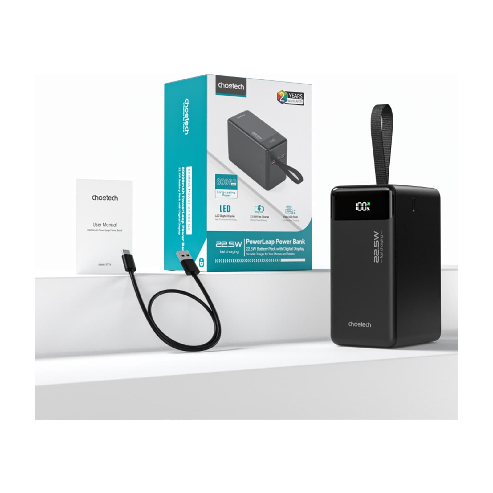 Choetech PowerLeap B776 High-Capacity Power Bank, 80000 mAh, 22.5 W, Black — alternate view
