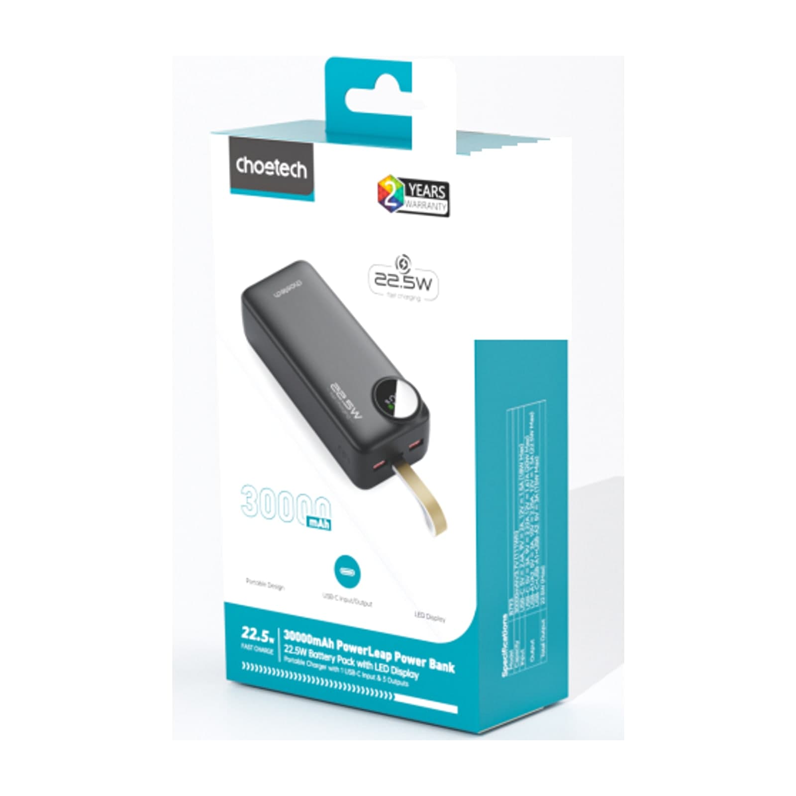 Choetech PowerLeap B793 Power Bank, 30000 mAh, 22.5 W, Digital Display, Black — alternate view