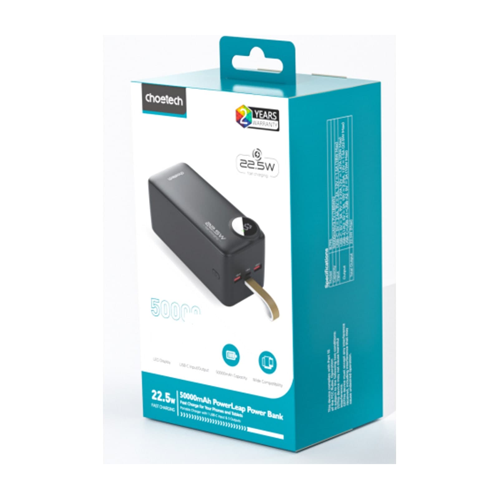 Choetech PowerLeap B795 Power Bank, 50000 mAh, 22.5 W, Digital Display, Black — alternate view