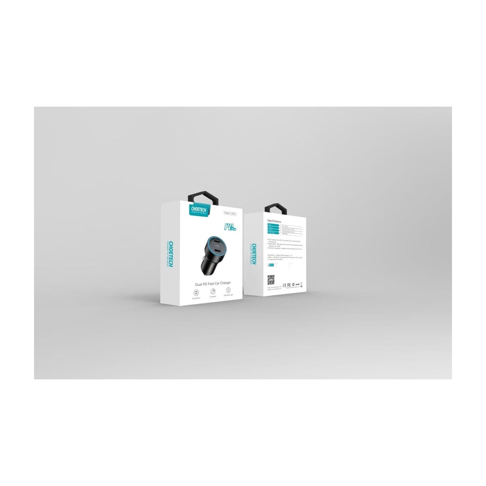 Choetech ZapUp C0054 36W Car Charger, Dual USB-C, Aluminium, Black — alternate view