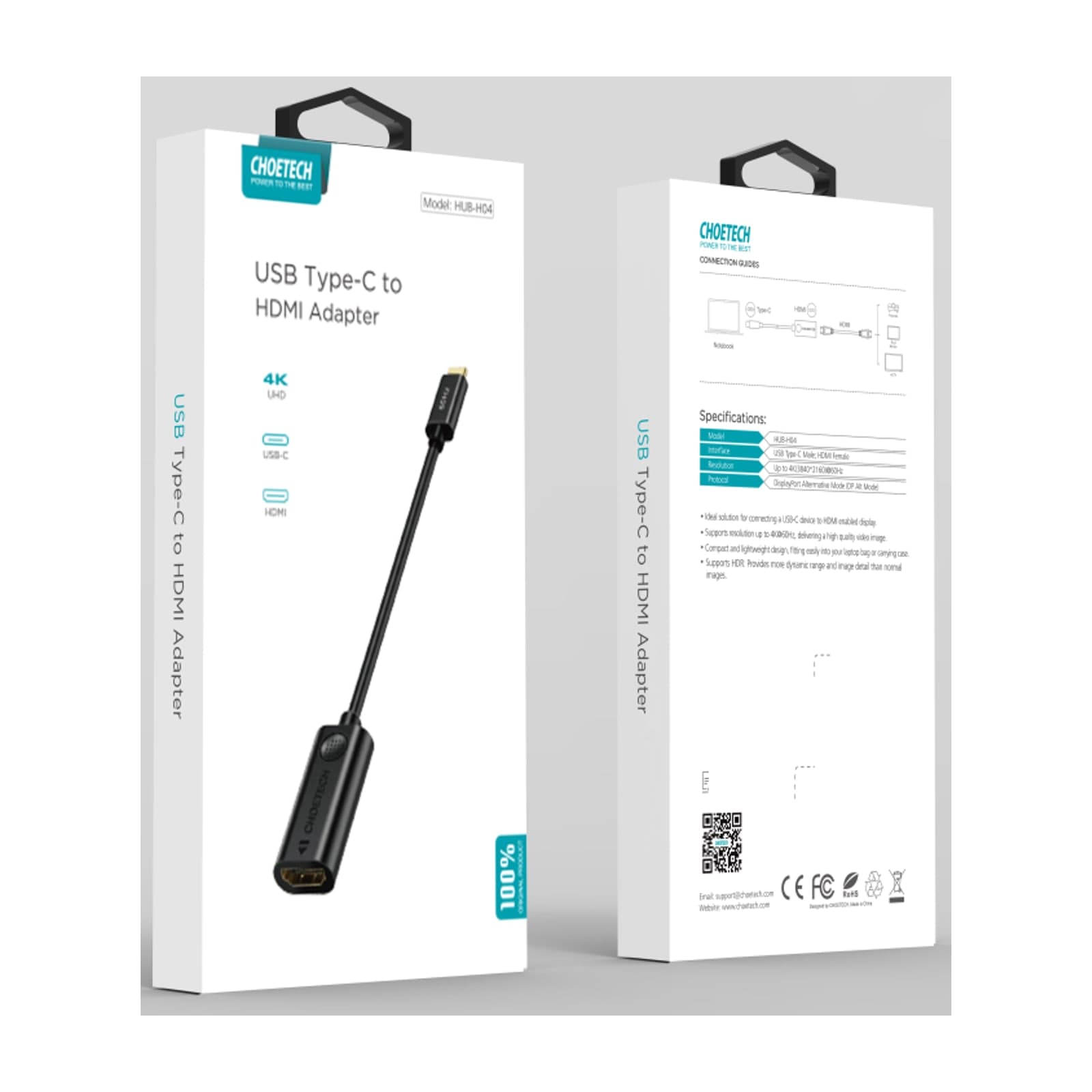 Choetech VisionLink HUB-H04 USB-C to HDMI Adapter, 4K 60 Hz, Black — alternate view