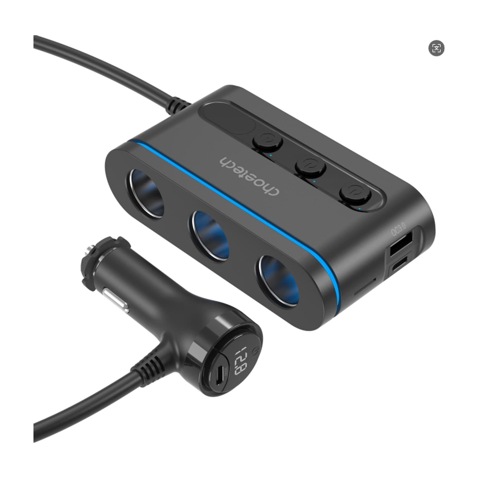 Choetech ZapDo TC0021 Car Charger with 3-Port Cigarette Lighter Splitter, Black
