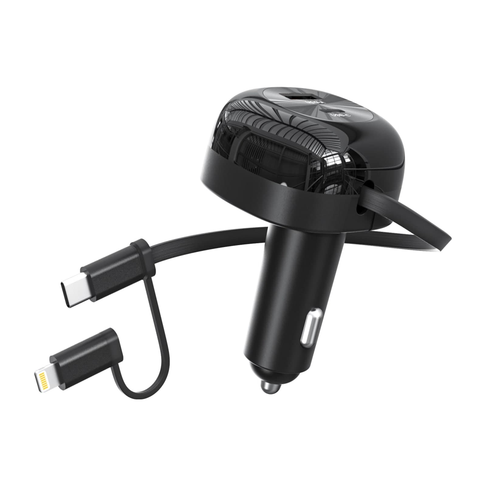 Choetech ZapUp TC0036 45W Car Charger with USB-C and Lightning Cables, Black