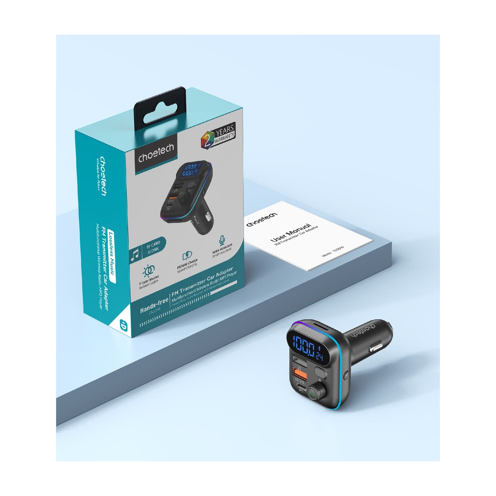 Choetech ZapUp TC0050 20W Bluetooth FM Transmitter Car Charger, Black — alternate view