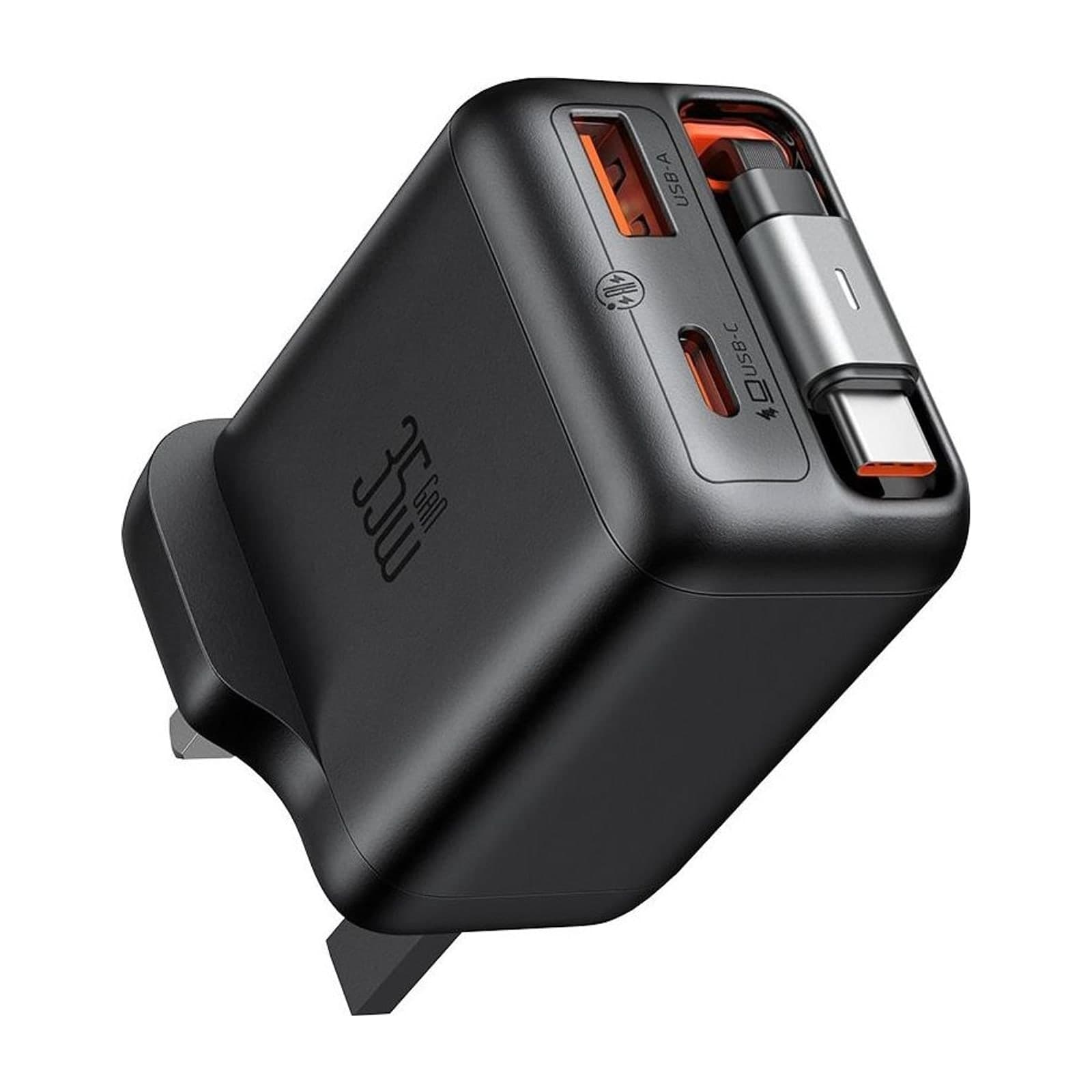 Mcdodo CH-127 GaN Travel Charger 35 W with Retractable USB-C Cable, 2 USB-C and 1 USB-A