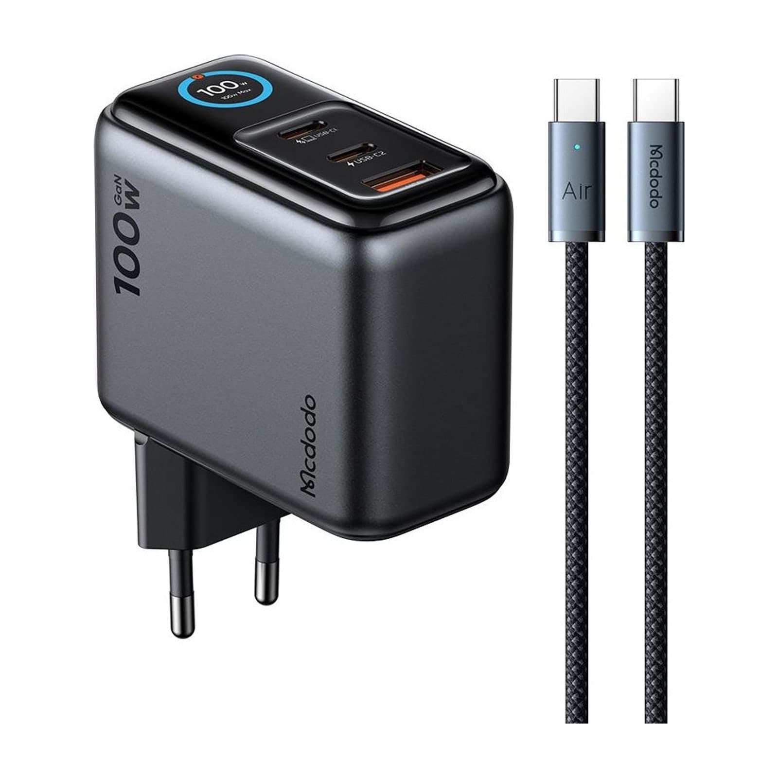 Mcdodo CH-605 GaN Charger 100 W with Colour Display, 2 USB-C and 1 USB-A — alternate view