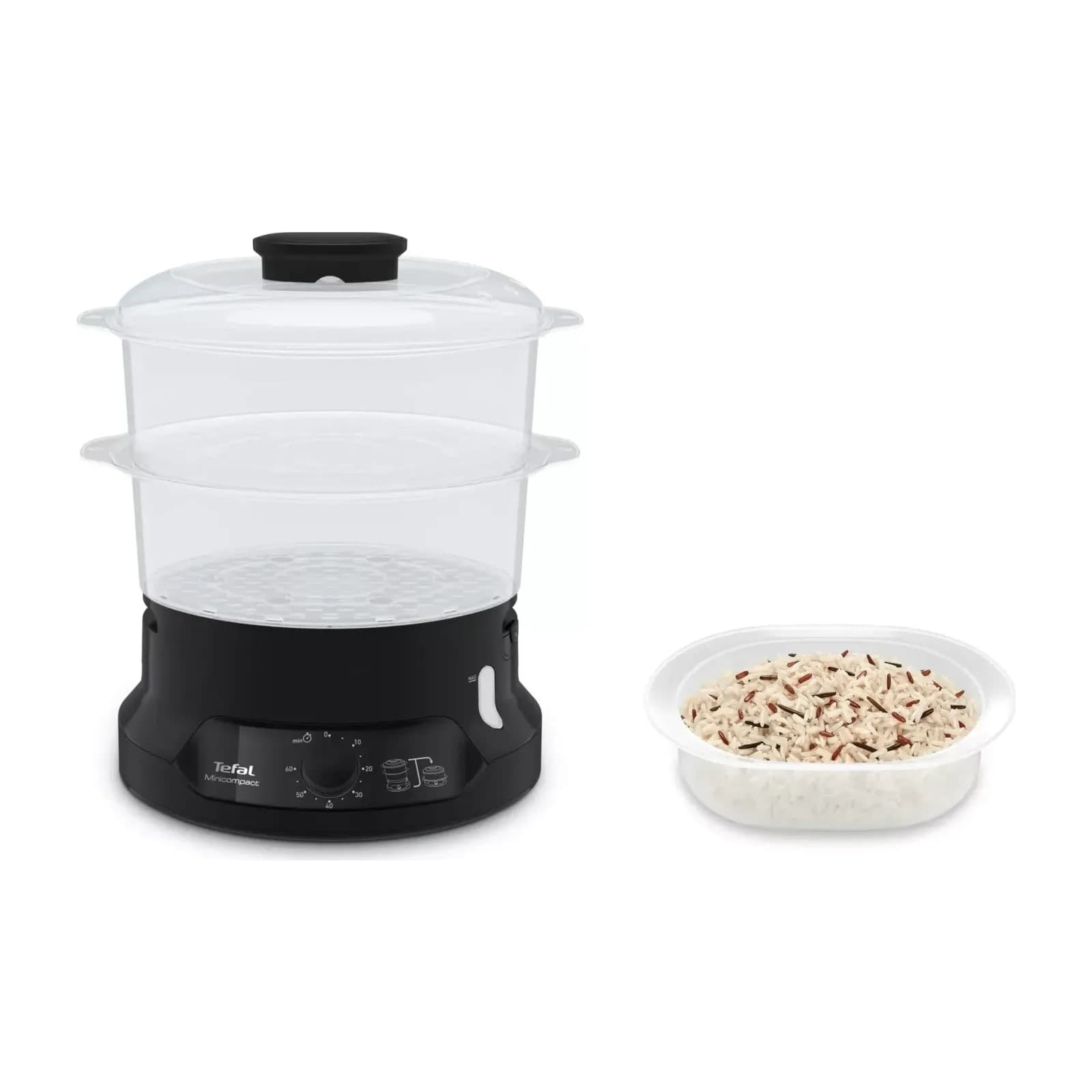 Tefal MiniCompact VC139865 Steam Cooker, 800 W, Two Bowls